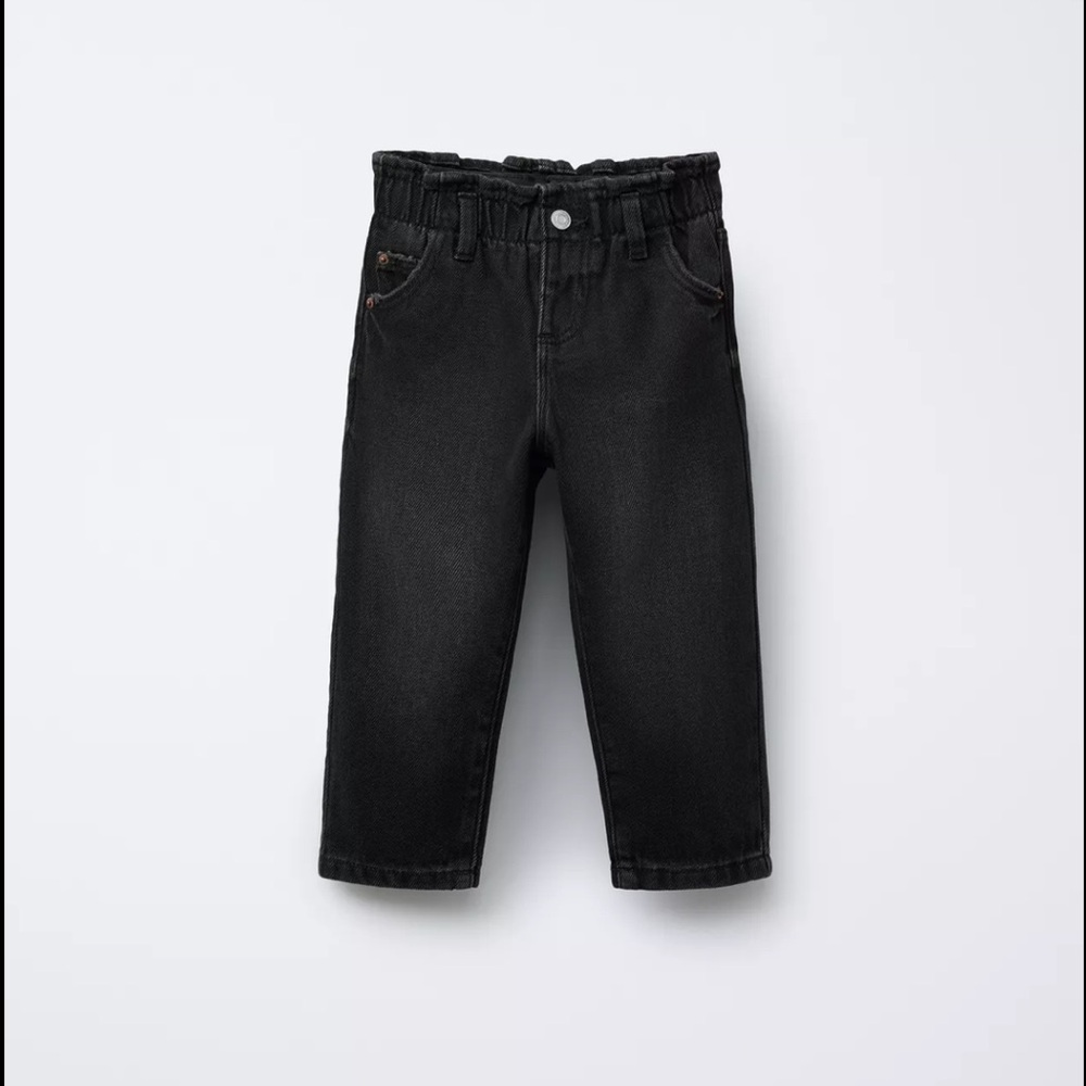 Zara kids, black, heart pocket paperbag jeans, size 6 years